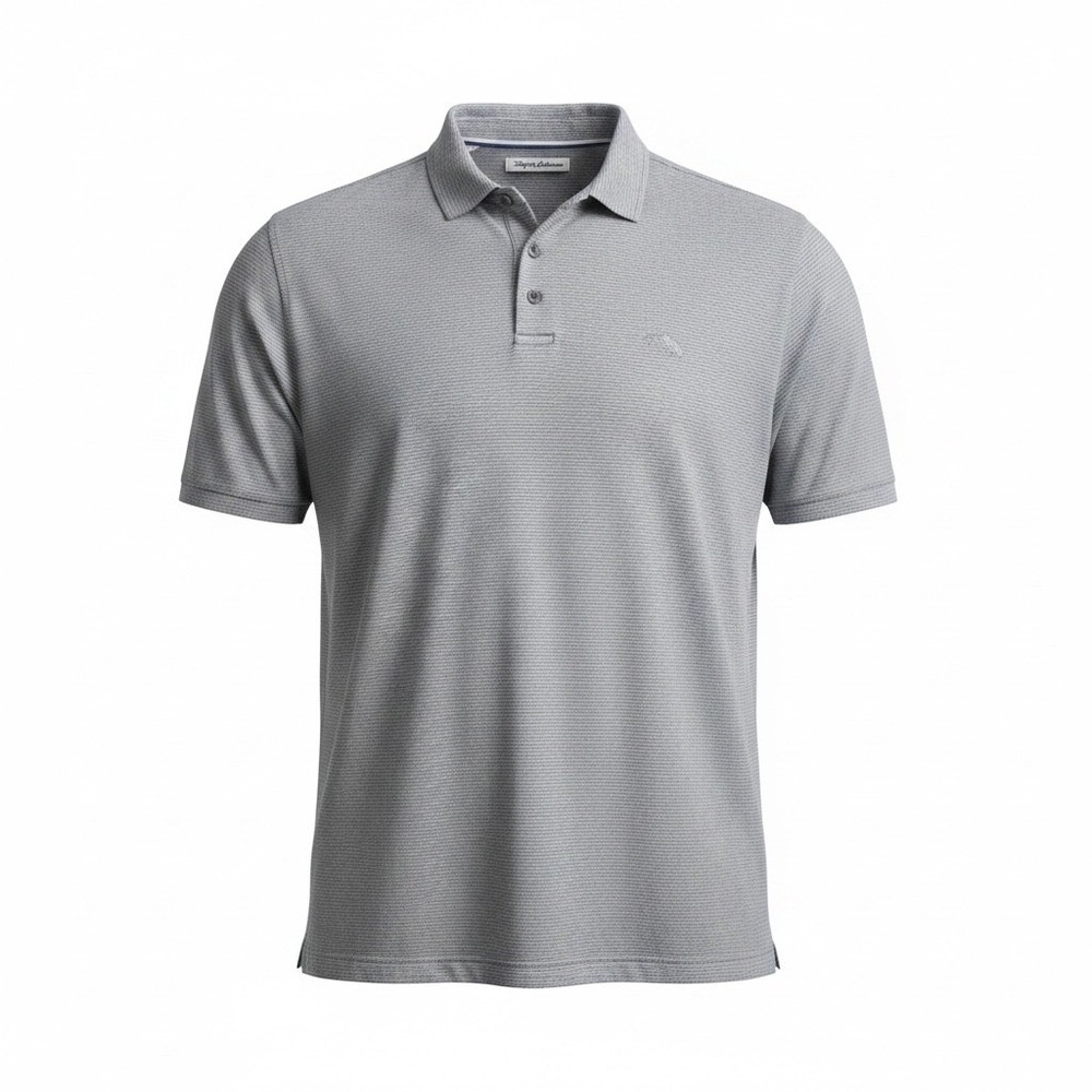 Tommy Bahama Mens XL Grey Striped Cotton Short Sleeve Polo Shirt Marlin Logo